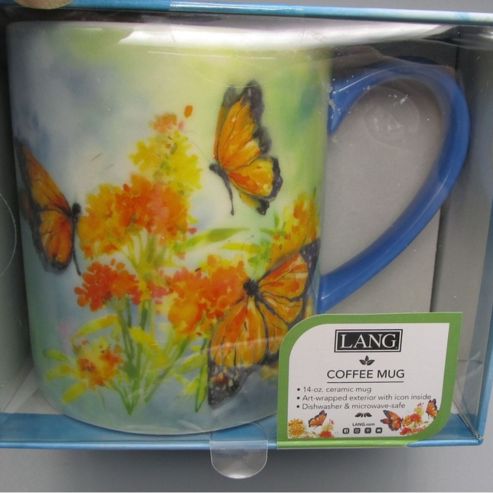 Butterfly Ceramic Coffee Mug - Blue and Orange